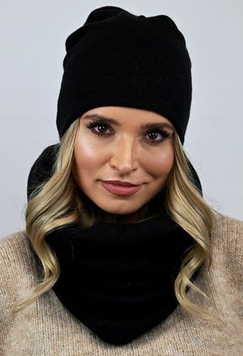 POLSKI Komplet CZAPKA + KOMIN Tunel Szal - CZARNY komplet damski na na Arena.pl