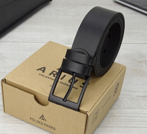 Pasek skórzany męski Modny czarny skóra naturalna do spodni garniturowych na Arena.pl