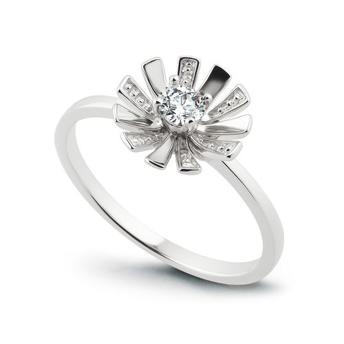 pierścionek kwiatek z diamentem białe złoto 585 na Arena.pl