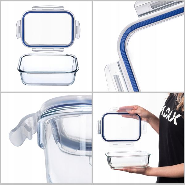 KADAX Szklany Pojemnik Na Żywność 1040ml Z Pokrywką Śniadaniówka zdjęcie 9