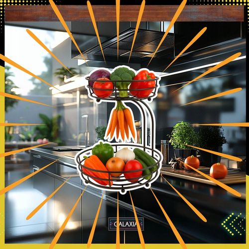 KOSZ NA OWOCE I WARZYWA Koszyk Stojak Piętrowy Czarny Dwupoziomowy na Arena.pl