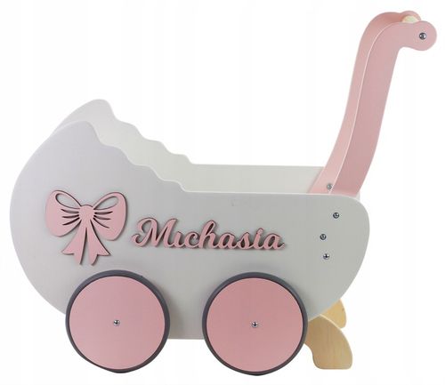 DREWNIANY WÓZEK DLA LALEK + IMIĘ prezent na roczek na Arena.pl