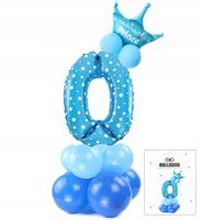 ZESTAW BALONÓW STOJĄCY NIEBIESKI Z CYFRĄ 0 NA PRZYJĘCIE URODZINOWE