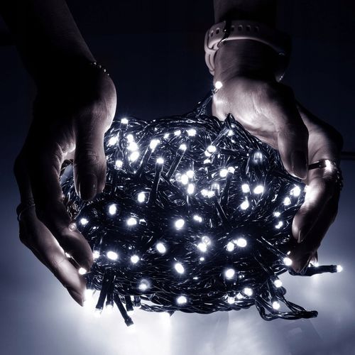 LAMPKI CHOINKOWE 300LED 19,5 m zewnętrzne GRUBE stałe światło ZIMNE BIAŁE na Arena.pl