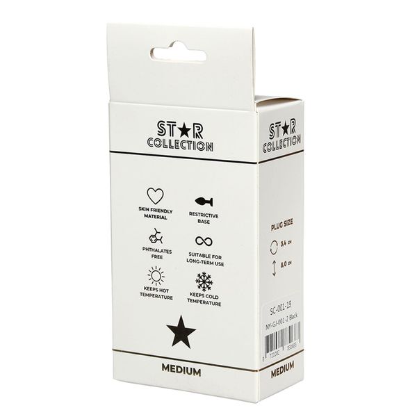 Star Collection - Black Silicone Anal Plug M - Purple Stone zdjęcie 2