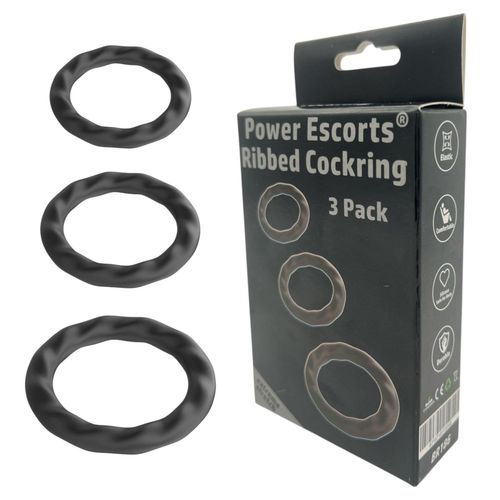 Power Escorts - Br186 - Ribbed Cockring - 3 Pack Cockring Set na Arena.pl