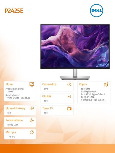 Monitor LED Dell Pro P2425E 210-BMJF/5Y 24'' Full HD IPS 100HZ 5ms na Arena.pl