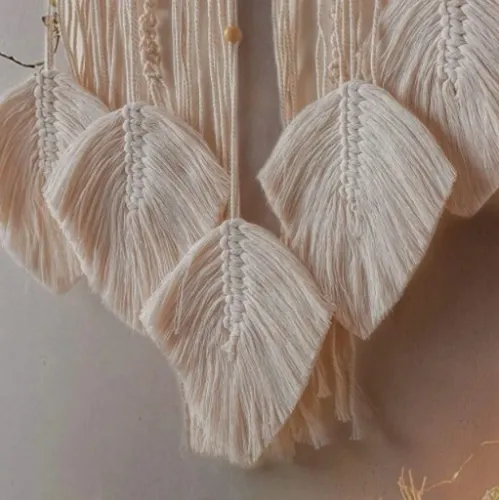MAKRAMA NA ŚCIANĘ BOHO ŁAPACZ SNÓW OZDOBA ŚCIENNA ZE SZNURKA LIŚCIE OZDOBNE na Arena.pl