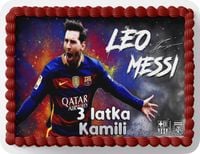 PROSTOKĄTNY OPŁATEK NA TORT A4 20x29CM - MESSI PIŁKA + IMIĘ