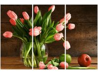 60 90CM OBRAZ 3 ELEM CZERWONE TULIPANY DRUK PŁÓTNO RAMA