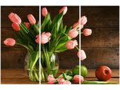 60 90CM OBRAZ 3 ELEM CZERWONE TULIPANY DRUK PŁÓTNO RAMA