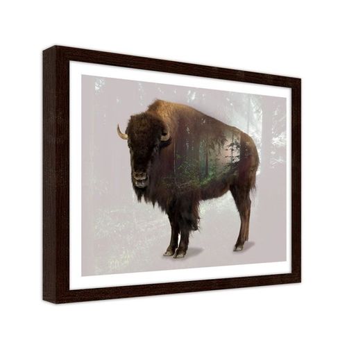 Obraz w ramie brązowej, Bizon 90x60 na Arena.pl
