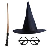 Zestaw strój czarodzieja akcesoria - różdżka, kapelusz, okulary