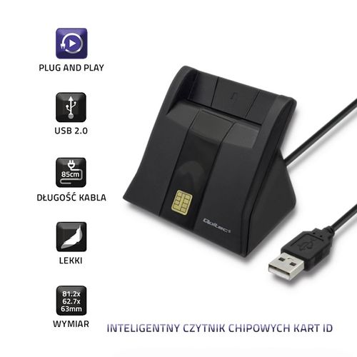 Qoltec Inteligentny czytnik chipowych kart ID |USB 2.0|Plug&Play na Arena.pl