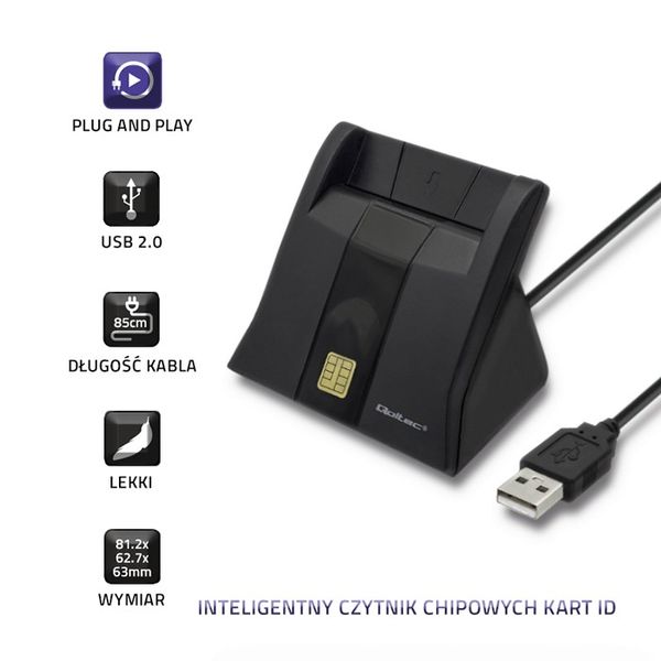 Qoltec Inteligentny czytnik chipowych kart ID |USB 2.0|Plug&Play zdjęcie 3