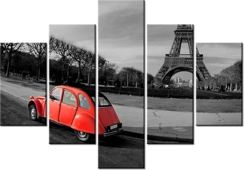 70 100CM OBRAZ 5 ELEM CZERWONE AUTO WIEŻY EIFFLA DRUK PŁÓTNO na Arena.pl