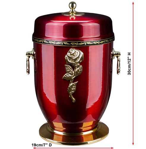 Piękna czerwona metalowa urna kremacyjna na prochy / Plakietka na Arena.pl