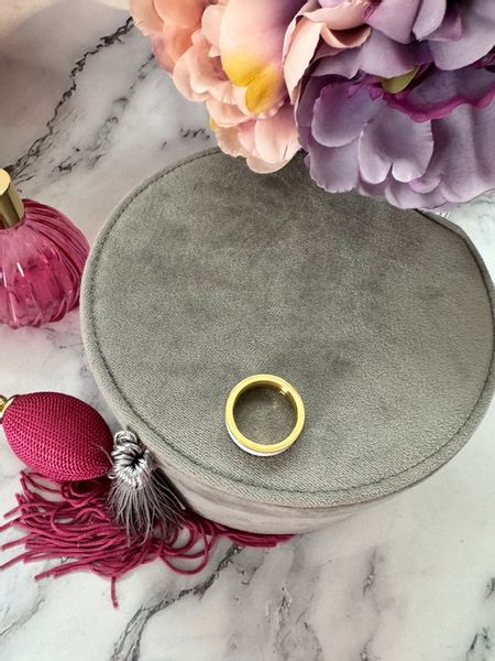 1085 Złoty pierścionek obrączka biały środek r 10/20mm stal chirurgiczna zdjęcie 3