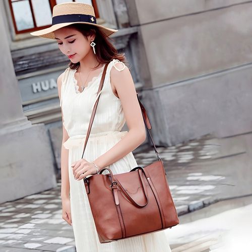 POJEMNA DAMSKA TORBA TOREBKA EKO-SKÓRZANA NA RAMIĘ BRĄZOWA POJEMNA+PASEK na Arena.pl