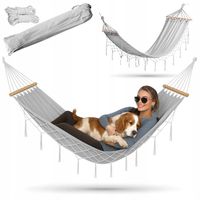 HAMAK OGRODOWY BOHO MOCNY DUŻY TURYSTYCZNY Z DRĄŻKIEM SZARY HUŚTAWKA 300 cm