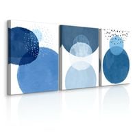 OBRAZY NA PŁÓTNIE SET AKWARELOWE NIEBIESKIE KOŁA ABSTRAKCJA 90cm x 40cm