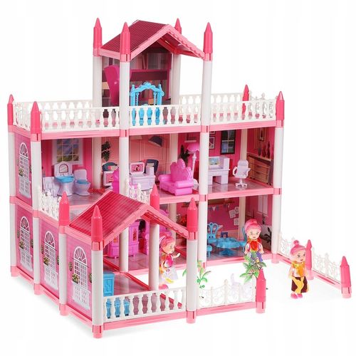 DUŻY ZESTAW MEBLI DO DOMKU DLA LALEK 3 PIĘTRA 9 POKOI z oświetleniem LED na Arena.pl