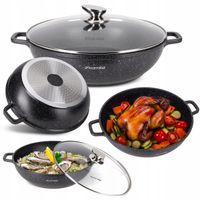 Garnek tradycyjny Kamille 5,5 l czarny marmurowy z pokrywką 32 cm