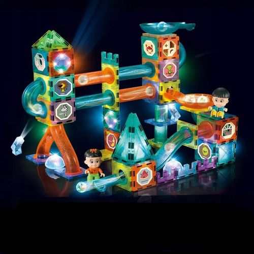 DUŻE KLOCKI KONSTRUKCYJNE MAGNETYCZNE ŚWIECĄCY TOR KULKOWY 75 ELEMENTÓW na Arena.pl