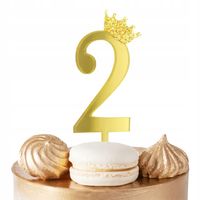TOPPER NA TORT CYFERKA CYFRA 2 ZŁOTY LUSTRZANY NA IMPREZĘ URODZINOWĄ