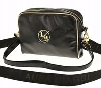 Laura Biaggi – torebka listonoszka czarna błyszcząca złota lamówka KB124