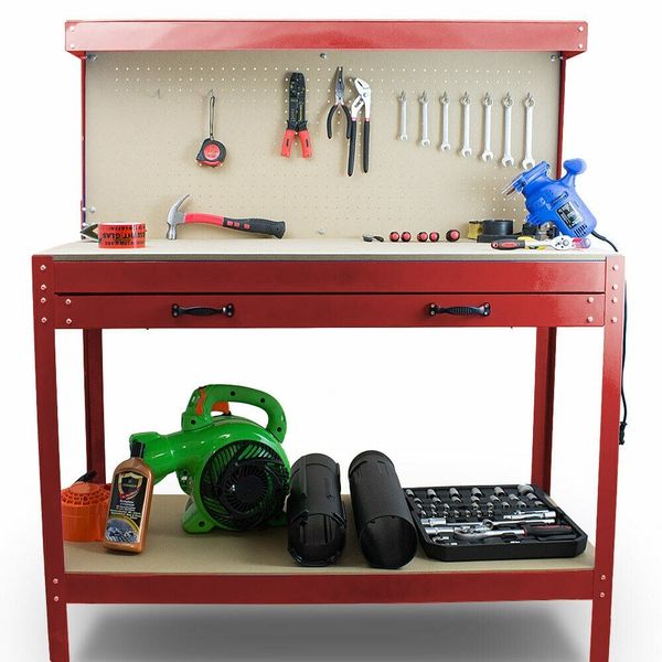 STÓŁ WARSZTATOWY ROBOCZY NARZĘDZIOWY Z SZUFLADĄ I UCHWYTAMI CZERWONY zdjęcie 1