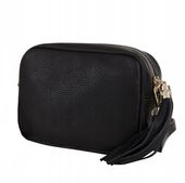 Włoska czarna torebka skóra naturalna listonoszka z frędzelkiem Vera Pelle