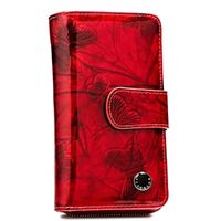 PETERSON portfel damski skórzany lakierowany z motylami P227 czerwony