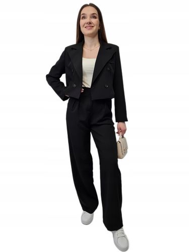 Modna MARYNARKA KRÓTKA Czarna, Nowoczesny Żakiet Damski do Garnituru, r. S na Arena.pl