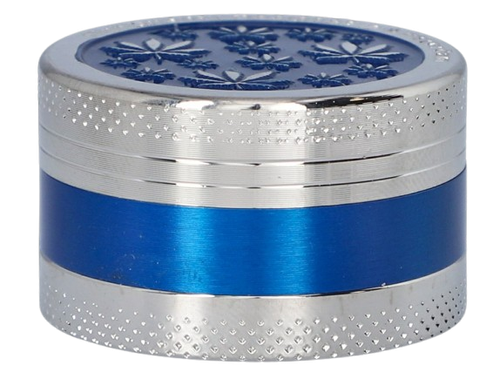 Młynek do Tytoniu Ziół Suszu Grinder Srebrno-Niebieski z Listkami Marihuany na Arena.pl
