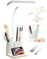 Lampka biurkowa szkolna biurowa LED USB organizer biała dotykowa 3tryby