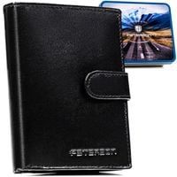 pionowy portfel męski ze skóry naturalnej w czarnym kolorze