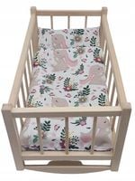 KOŁYSKA dla lalek drewniana + POŚCIEL ZAJĄCZKI - DO WYBORU