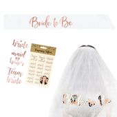 Akcesoria na wieczór panieński Bride to Be welon szarfa tatuaże