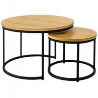 STOLIKI KAWOWE OKRĄGŁE ZESTAW 2 STOLIKÓW LOFT INDUSTRIAL SK106 DĄB FI