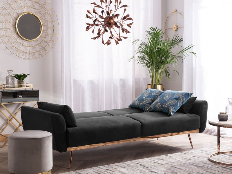 Sofa rozkładana welurowa czarna EINA zdjęcie 3