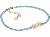 ELEGANCKA POZŁACAN SREBRNA BRANSOLETKA FASETOWANY AKWAMARYN PERŁY HODOWLANE