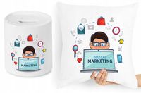 Dla Marketingowca Zestaw Poduszka + Skarbonka Z Nadrukiem Ze Zdjęciem