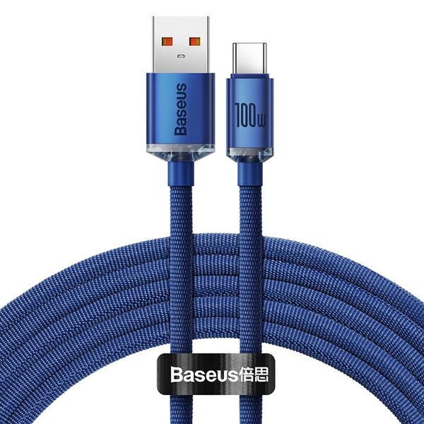 kabel usb do usb-c baseus crystal shine, 100w, 2m (niebieski) zdjęcie 2