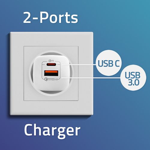 Qoltec Ładowarka sieciowa 35W GaN ULTRA | 5-20V | 2.25-3A | 1 x USB typ C PD | 1 x USB QC 3.0 | Biała na Arena.pl