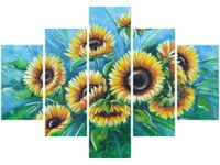 70 100CM OBRAZ 5 ELEM SŁONECZNIKI NIEBIESKIM DRUK PŁÓTNO