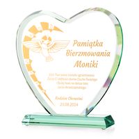 Szklane SERCE STATUETKA PAMIĄTKA PREZENT na bierzmowanie złoty GRAWER