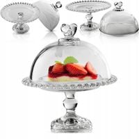 PATERA SZKLANA Z KLOSZEM I NÓŻKĄ 19,5CM NA CIASTO DESER SERY DO SERWOWANIA