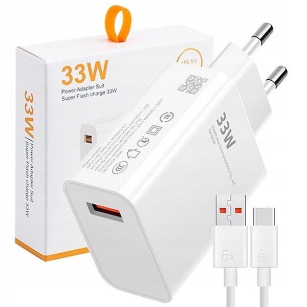 SZYBKA ŁADOWARKA DO XIAOMI REDMI NOTE 33W 3A + 1M KABEL USB TYP C 6A zdjęcie 1