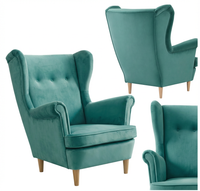 Fotel uszak skandynawski błekitny jasno niebieski welur Ari Family Meble